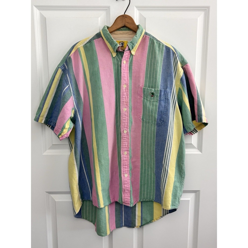 Vintage Duck Head Mens XL Short Sleeve 90s Striped Shirt 100% Cotton 0519
